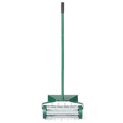 46 cm Rollende Gazonbeluchter Handmatige Roterende Spike Verticuteerder met Groot Beschermend Scherm Lange Steel Groen
