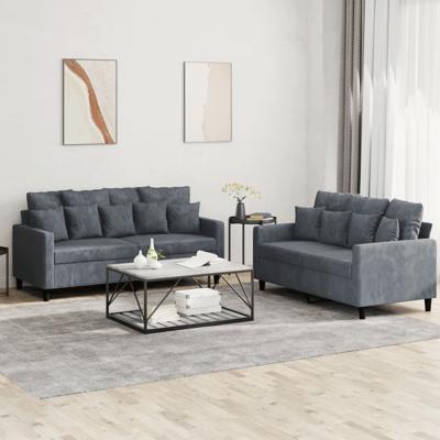 2-delige Loungeset met kussens fluweel donkergrijs