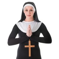 Nonnen verkleed set - 2-delig - zwart/wit - polyester - volwassenen - Carnaval accessoires - thumbnail