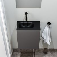 Zaro Polly toiletmeubel 40cm donkergrijs met zwarte wastafel zonder kraangat links - thumbnail
