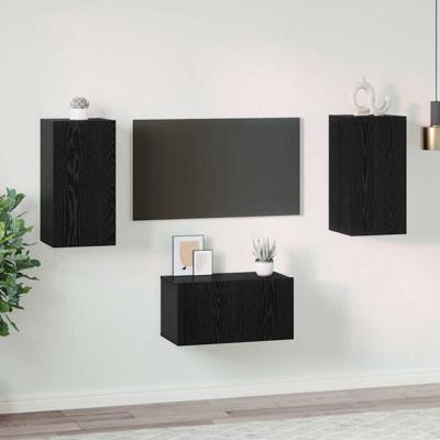 Tv-meubelset 3 pcs Zwart eiken 60 x 30 x 30.5 cm Bewerkt hout