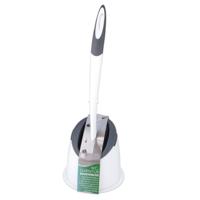 Buemag Toiletborstel Hygienisch - grijs met wit - met houder - rubber - 41 cm- Toiletgarnituur