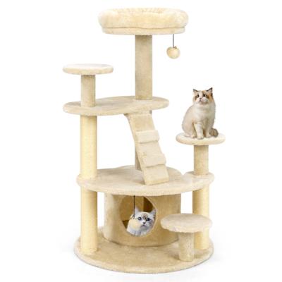 Katten Toren Voor Volwassen Katten Meerlaagse Klimboom met Grot en Gevoerde Zitplaats Beige
