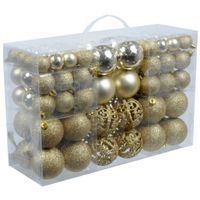 4x pakket met 100x gouden kerstballen kunststof 3, 4, 6 cm