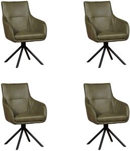 Set van 4 Olijfgroene leren industriële draaibare eetkamerstoelen Fancy - Granada leer Moss (olijfgroen leer)