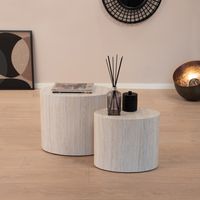 Sohome Ovale Salontafel Anke Set van 2 stuks, Travertin-look - Zand - Ovaal