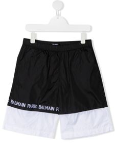 Balmain Kids short de bain colour block à bande logo - Noir