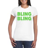 Bellatio Decorations Verkleed T-shirt voor dames - bling - wit - groen glitter - carnaval/themafeest 2XL  -