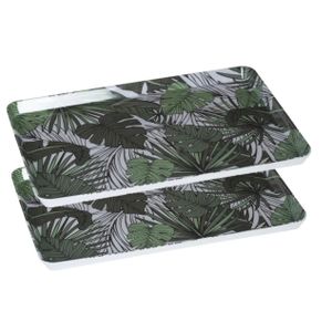 2x stuks dienbladen/serveerbladen rechthoekig Jungle 45 x 30 cm wit/groen