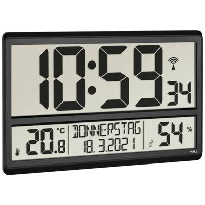 TFA Dostmann 60.4520.01 Zendergestuurd Wandklok 360 mm x 28 mm x 235 mm Zwart Groot display