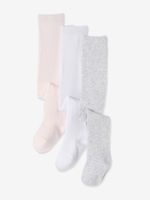 3 paar tricot maillots voor baby's wit/lichtroze/grijs chiné