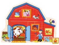 Bino vormenpuzzel boerderij junior 30 cm hout rood 13-delig - thumbnail