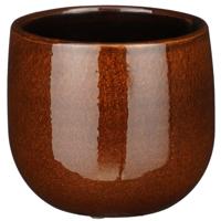 Mica Decorations Plantenpot/bloempot - keramiek - terra bruin glans/spotted- D14/H12 cm