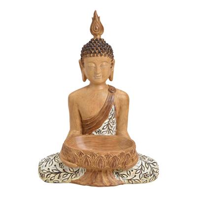 Buddha zittend van poly beige (B/H/D) 46x35x48cm