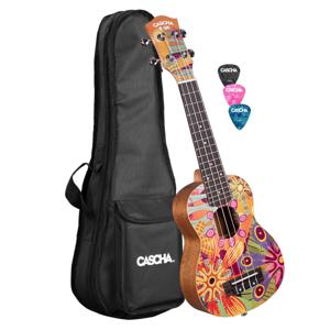 Cascha HH 2603 Art Series Flowers sopraan ukelele massief spar bovenblad met gigbag