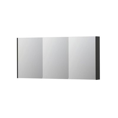 INK SPK2 Spiegelkast - 160x14x74cm - 3 deuren - dubbelzijdige Spiegel - schakelaar en stopcontact - MDF lak antraciet mat 1105502