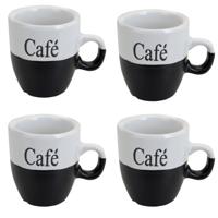 Koffiemok - set 4x stuks - zwart - keramiek - 150 ml