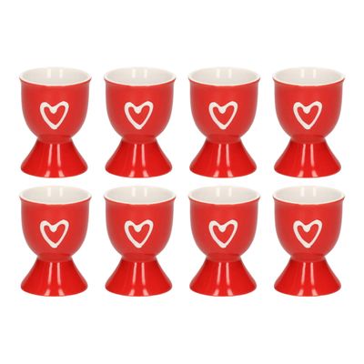 Eierdopje met hartje - 8x - rood - keramiek - 6 x 5 cm