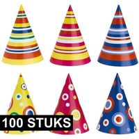 Gekleurde feesthoedjes 100 stuks