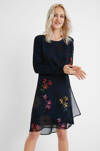 Jurk met twee lagen en zijsplit - BLUE - S
