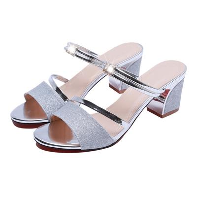 Dik met open teen vis mond sandalen schoenmaat: 34 (zilver)