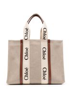 Chloé grand sac cabas Woody en coton - Tons neutres - thumbnail