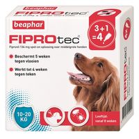 BEAPHAR FIPROTEC HOND TEGEN TEKEN EN VLOOIEN 10-20 KG 3+1 PIP - thumbnail