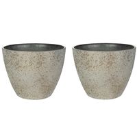 Bloempot/plantenpot - 4x - buiten - beige/goud - D19 en H15 cm - kunststof/steenmix - thumbnail