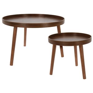 Bijzettafel/plantenstandaard set - 2-delig - walnoot bruin - MDF hout - D38 x H34 cm en D60 x H40 cm