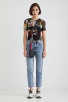 Slim fit T-shirt met plooien - BLACK - S