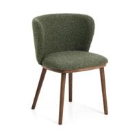 Kave Home Ciselia eetkamerstoel dik chenille Groen poot donker hout