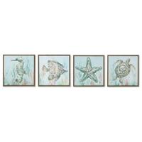 Schilderij Home ESPRIT Blauw Wit Mediterrane 30 x 3,5 x 30 cm (4 Stuks)