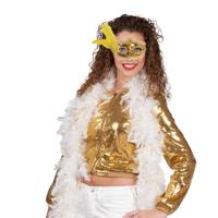 Venetiaans oogmasker in het goud - Met dikke veren Boa in het wit/goud - 180 cm - Dames