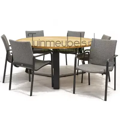 Tuinstoel Anzio dining Light Antracite met Basso 160 cm teaktafel