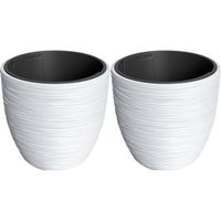 Plantenpot/bloempot Furu Stripes - 2x - buiten/binnen - kunststof - wit - D30 x H30 cm