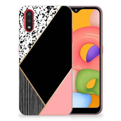 Samsung Galaxy A01 | TPU Hoesje | Zwart Roze Vormen