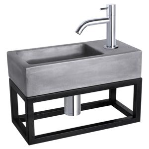 Differnz Ravo fonteinset beton donkergrijs - kraan gebogen - met handdoekrek - 38.5 x 18.5 x 9 cm - chroom