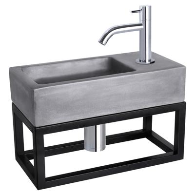 Differnz Ravo fonteinset beton donkergrijs - kraan gebogen - met handdoekrek - 38.5 x 18.5 x 9 cm - chroom
