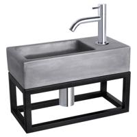 Differnz Ravo fonteinset beton donkergrijs - kraan gebogen - met handdoekrek - 38.5 x 18.5 x 9 cm - chroom Differnz Ravo fonteinset beton donkergrijs - kraan gebogen - met handdoekrek - 38.5 x 18.5 x 9 cm - chroom