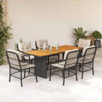 7-delige Tuinset met kussens poly rattan zwart