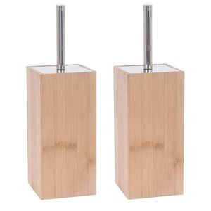 2x Bamboe houten toiletborstelhouder met toiletborstel 34 cm