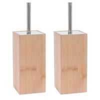 2x Bamboe houten toiletborstelhouder met toiletborstel 34 cm