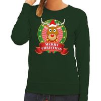 Foute kersttrui groen Rudolph Merry Christmas voor dames - thumbnail