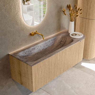 Badmeubel Mondiaz Kurve-Dlux | 125 cm | Meubelkleur Oak | Wastafelkleur Oza | Solid surface | Wasbak linker zijde spoelbak | Zonder kraangat(en)