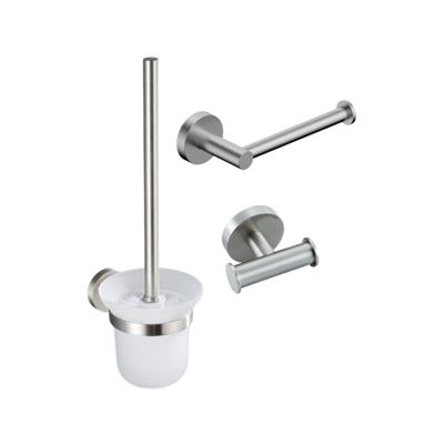 Fortifura Calvi Toiletset 3-delig - toiletrolhouder zonder klep - toiletborstel - handdoekhaak dubbel rond - Geborsteld RVS PVD (RVS) SW639930 SW639931 SW1211589