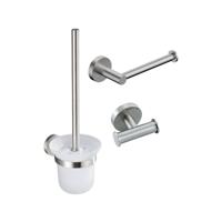 Fortifura Calvi Toiletset 3-delig - toiletrolhouder zonder klep - toiletborstel - handdoekhaak dubbel rond - Geborsteld RVS PVD (RVS) SW639930 SW639931 SW1211589
