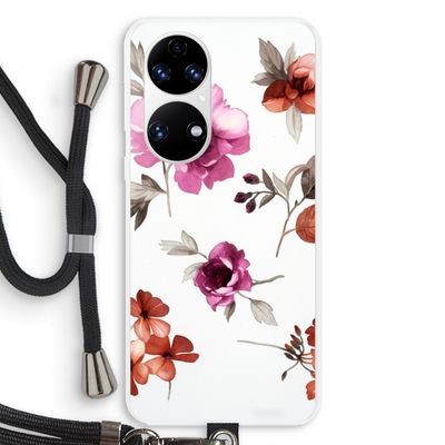 Geschilderde bloemen: Huawei P50 Transparant Hoesje met koord