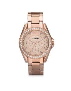 Fossil Dames Riley multifunctioneel Rosegoudkleurig roestvrijstalen horloge ES2811