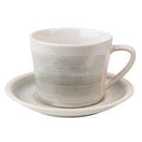 Clayre & Eef Kop en schotel 200 ml Grijs Groen Keramiek Servies Grijs Servies