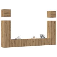 6-delig Tv-meubelset wandmontage bewerkt hout artisanaal eiken
